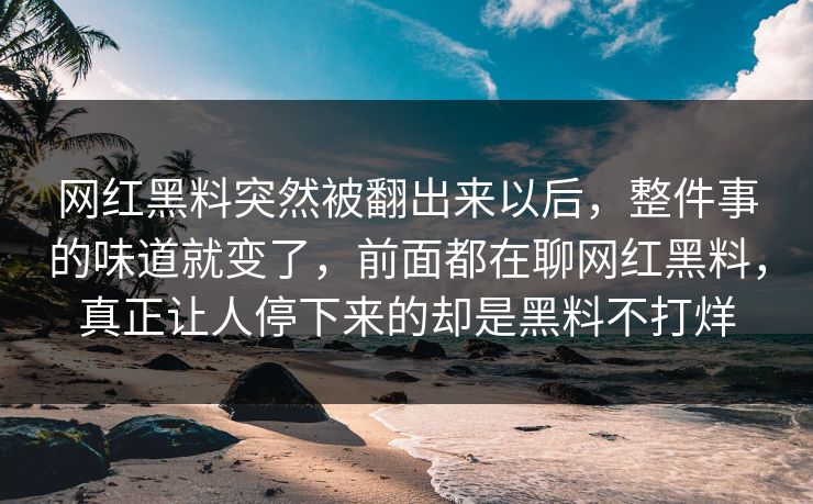 网红黑料突然被翻出来以后,整件事的味道就变了,前面都在聊网红黑料,真正让人停下来的却是黑料不打烊
