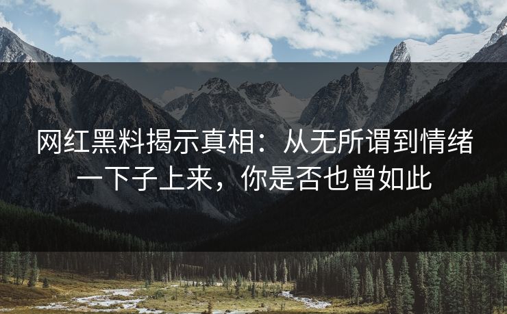 网红黑料揭示真相:从无所谓到情绪一下子上来,你是否也曾如此 网红黑料揭示真相:从无所谓到情绪一下子上来,你是否也曾如此