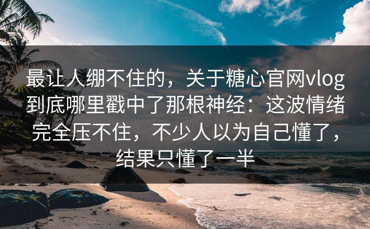 最让人绷不住的,关于糖心官网vlog到底哪里戳中了那根神经:这波情绪完全压不住,不少人以为自己懂了,结果只懂了一半