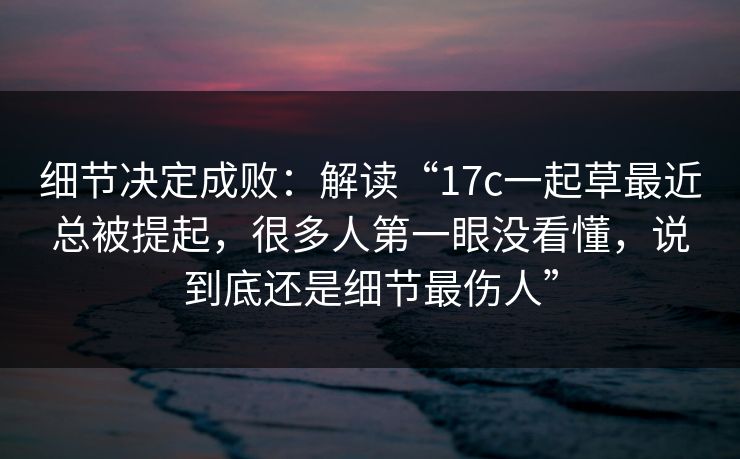 细节决定成败：解读“17c一起草最近总被提起，很多人第一眼没看懂，说到底还是细节最伤人”